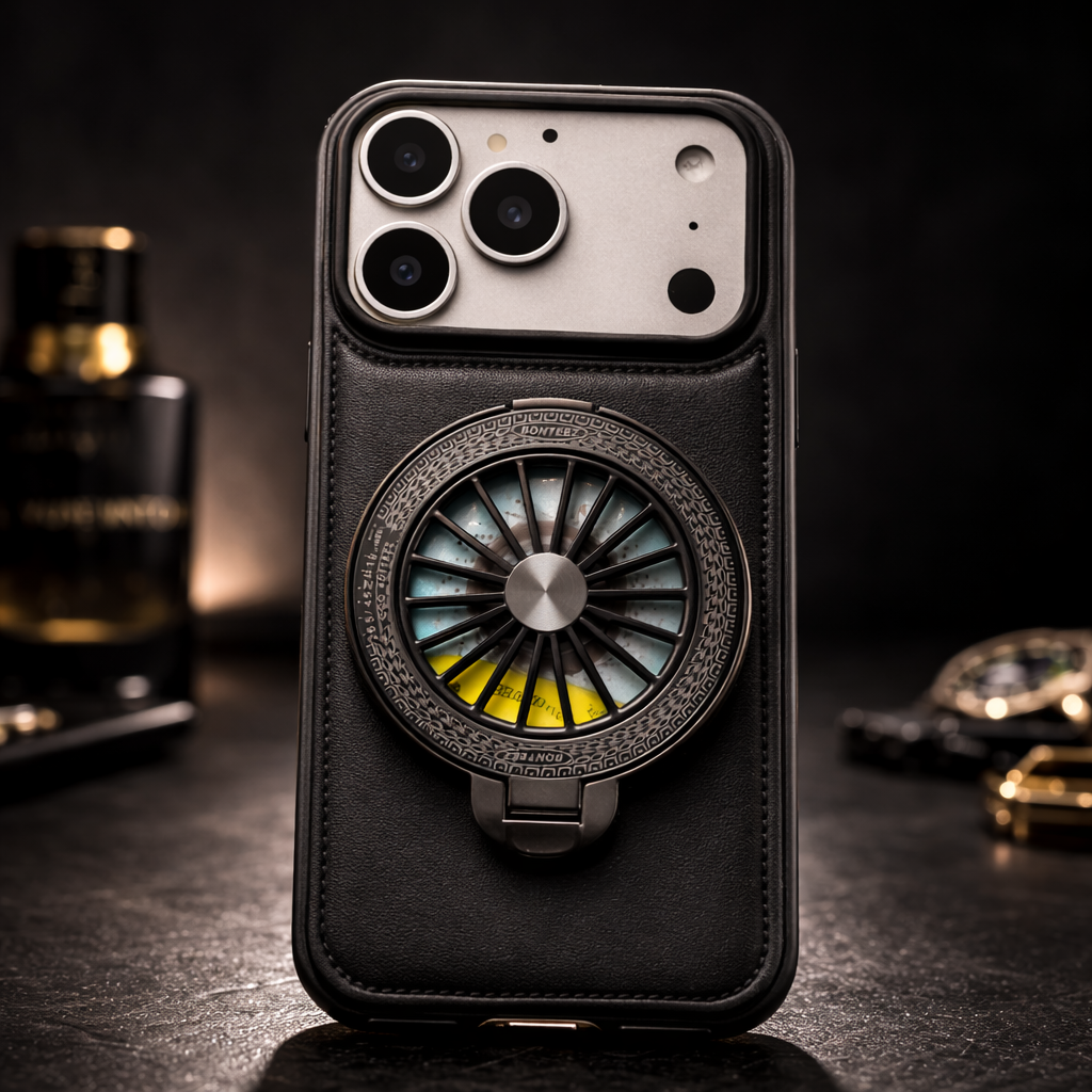 iPhone 17 Pro Premium Leather Rotating Wheel Case