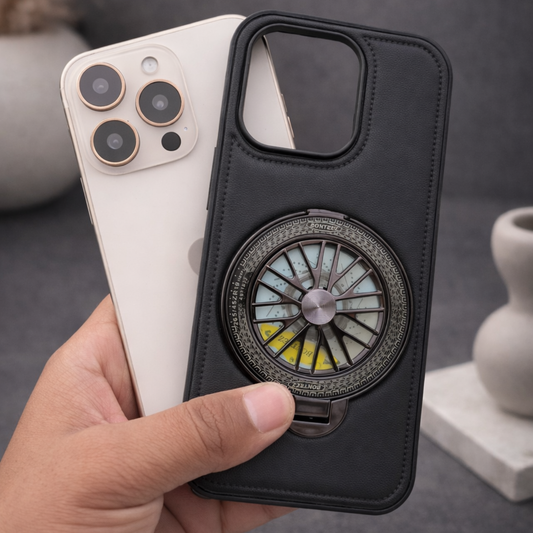 iPhone 16 Pro Premium Leather Rotating Wheel Case
