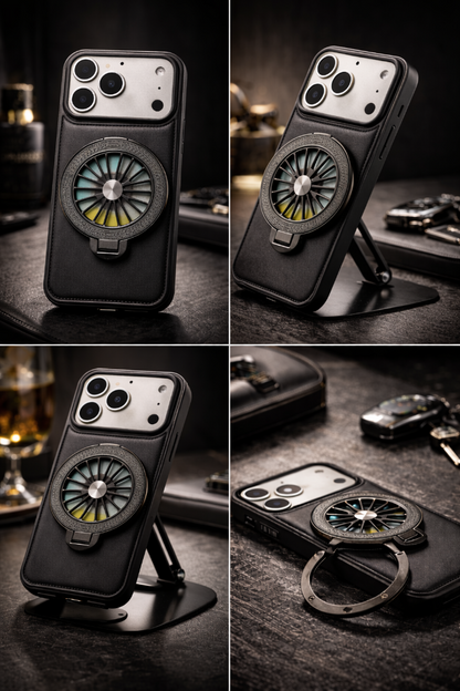 iPhone 17 Pro Premium Leather Rotating Wheel Case