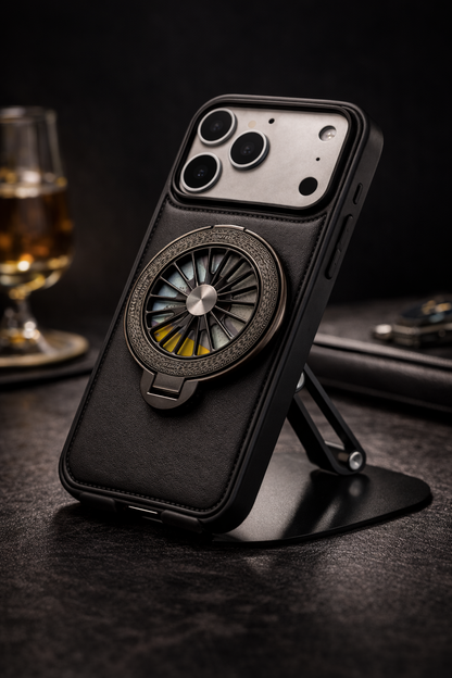 iPhone 17 Pro Premium Leather Rotating Wheel Case