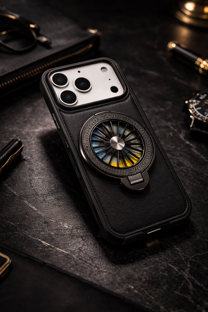 iPhone 17 Pro Premium Leather Rotating Wheel Case