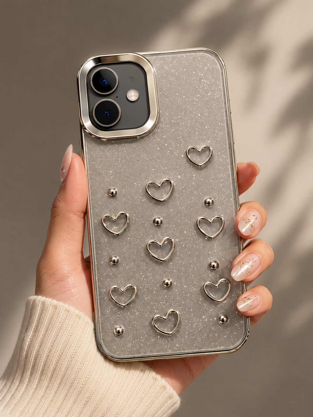 iPhone 17 Glam Glitter Heart Case