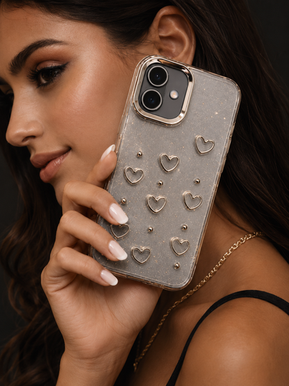 iPhone 17 Glam Glitter Heart Case