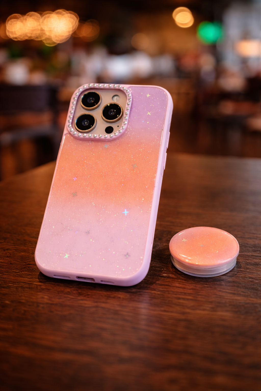 iPhone 16 Pro Galaxy Glitter Holder Case With Charm