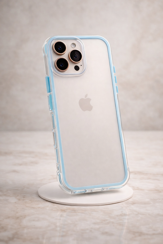 iPhone 16 Pro Transparent Blue Frame Protective Case