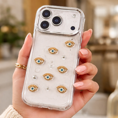 iPhone 17 Pro Evil Eye Glitter Transparent Designer Case