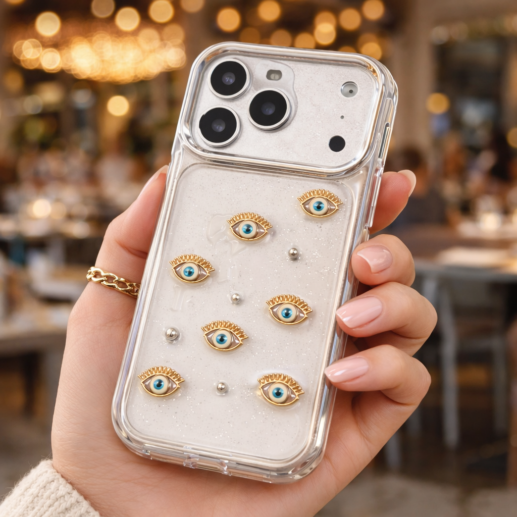 iPhone 17 Pro Evil Eye Glitter Transparent Designer Case