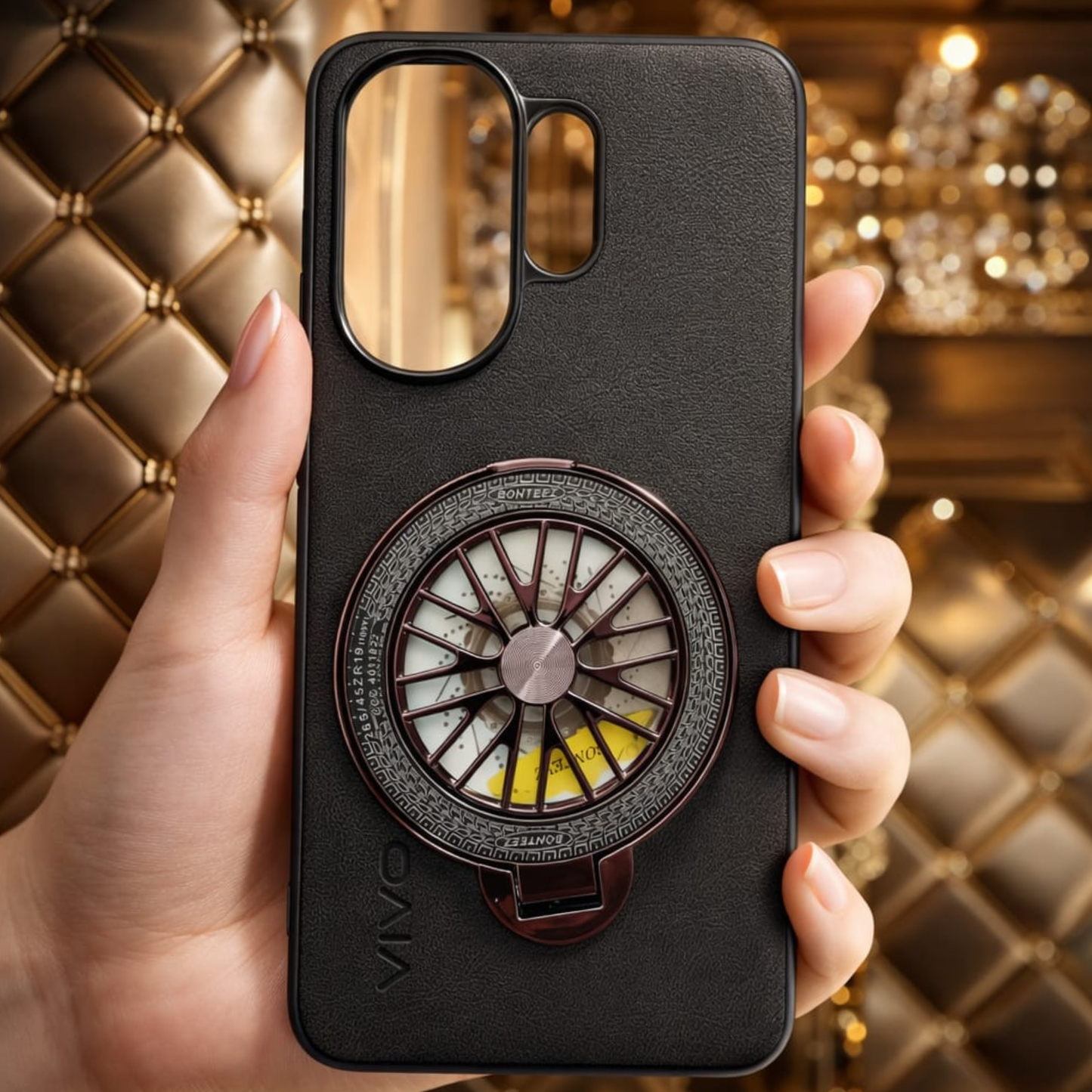 Vivo V60 Premium Leather Case With Rotating Wheel
