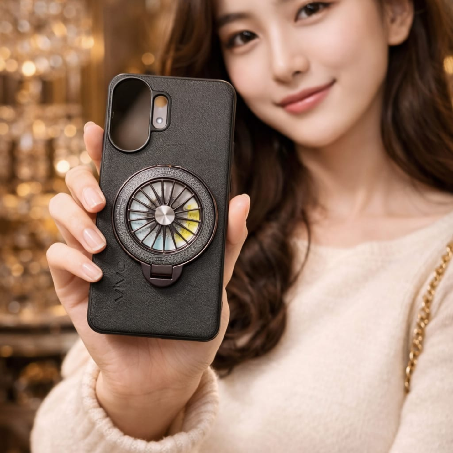 Vivo V60 Premium Leather Case With Rotating Wheel