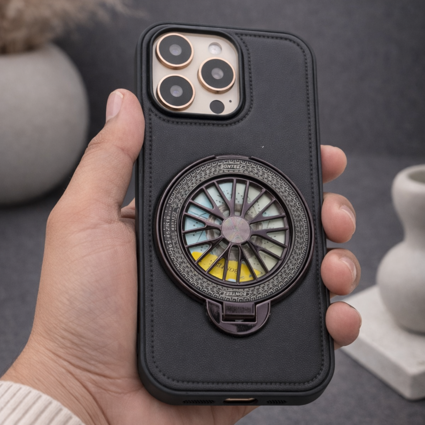 iPhone 16 Pro Premium Leather Rotating Wheel Case