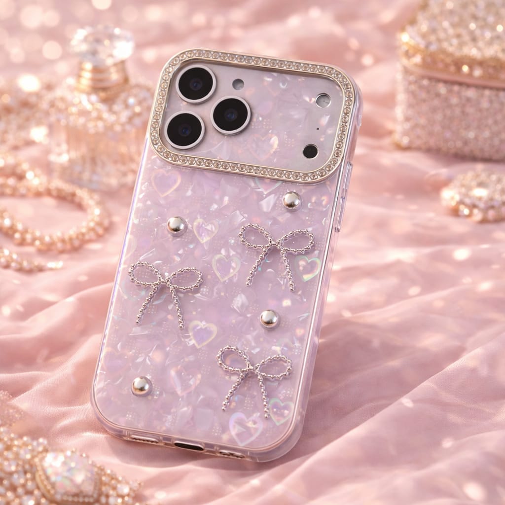 iPhone 17 Pro Luxury Heart Glitter Bow Case