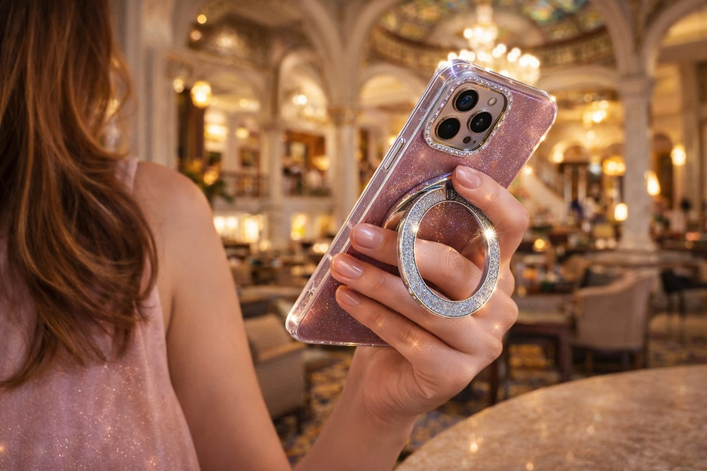 iPhone 16 Pro Glitter Stand Case