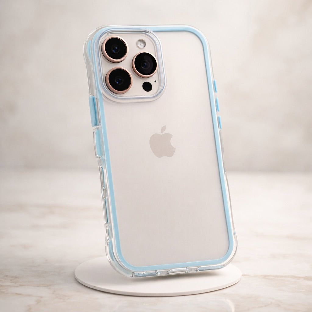 iPhone 16 Pro Transparent Blue Frame Protective Case