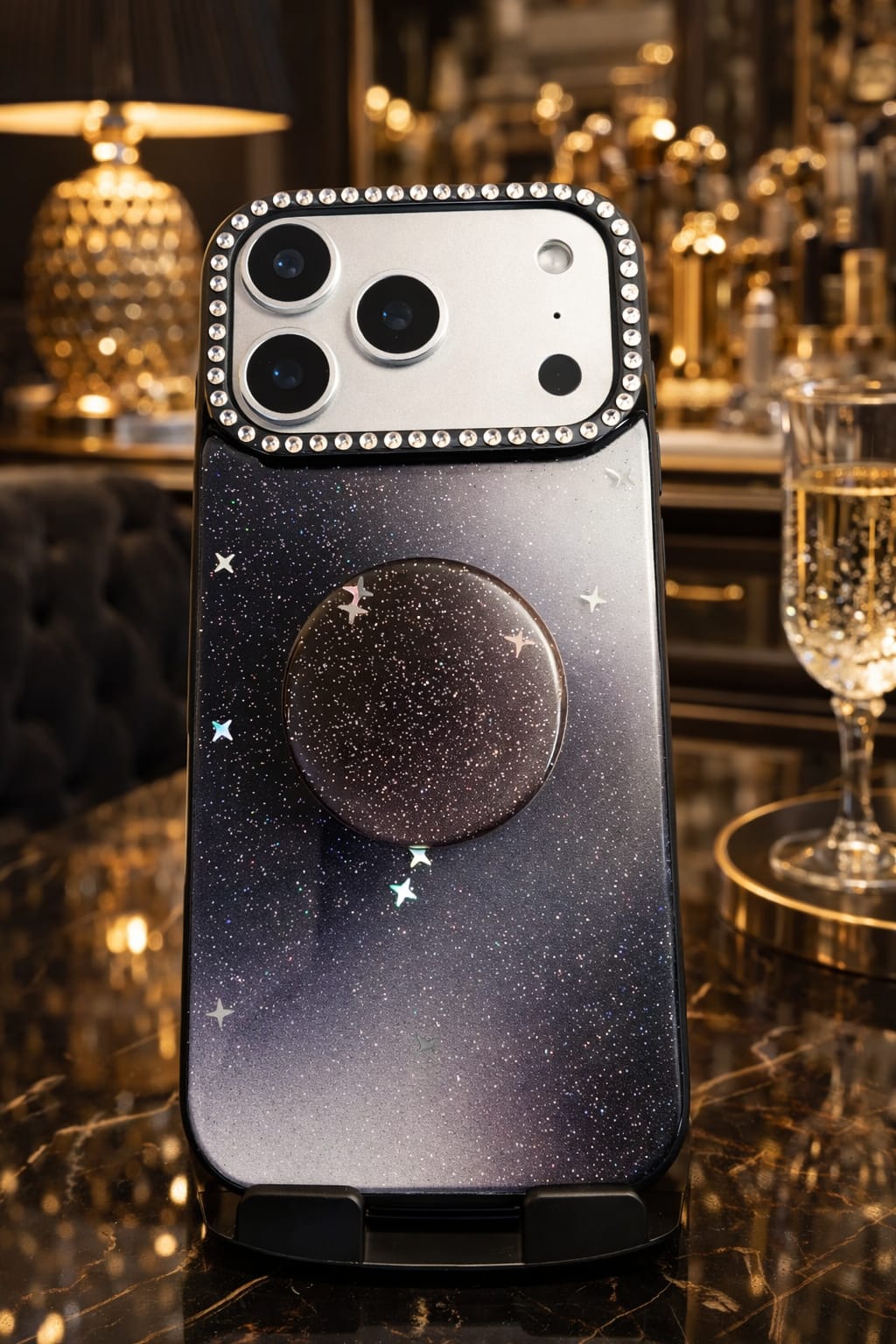 iPhone 17 Pro Galaxy Glitter Holder Case