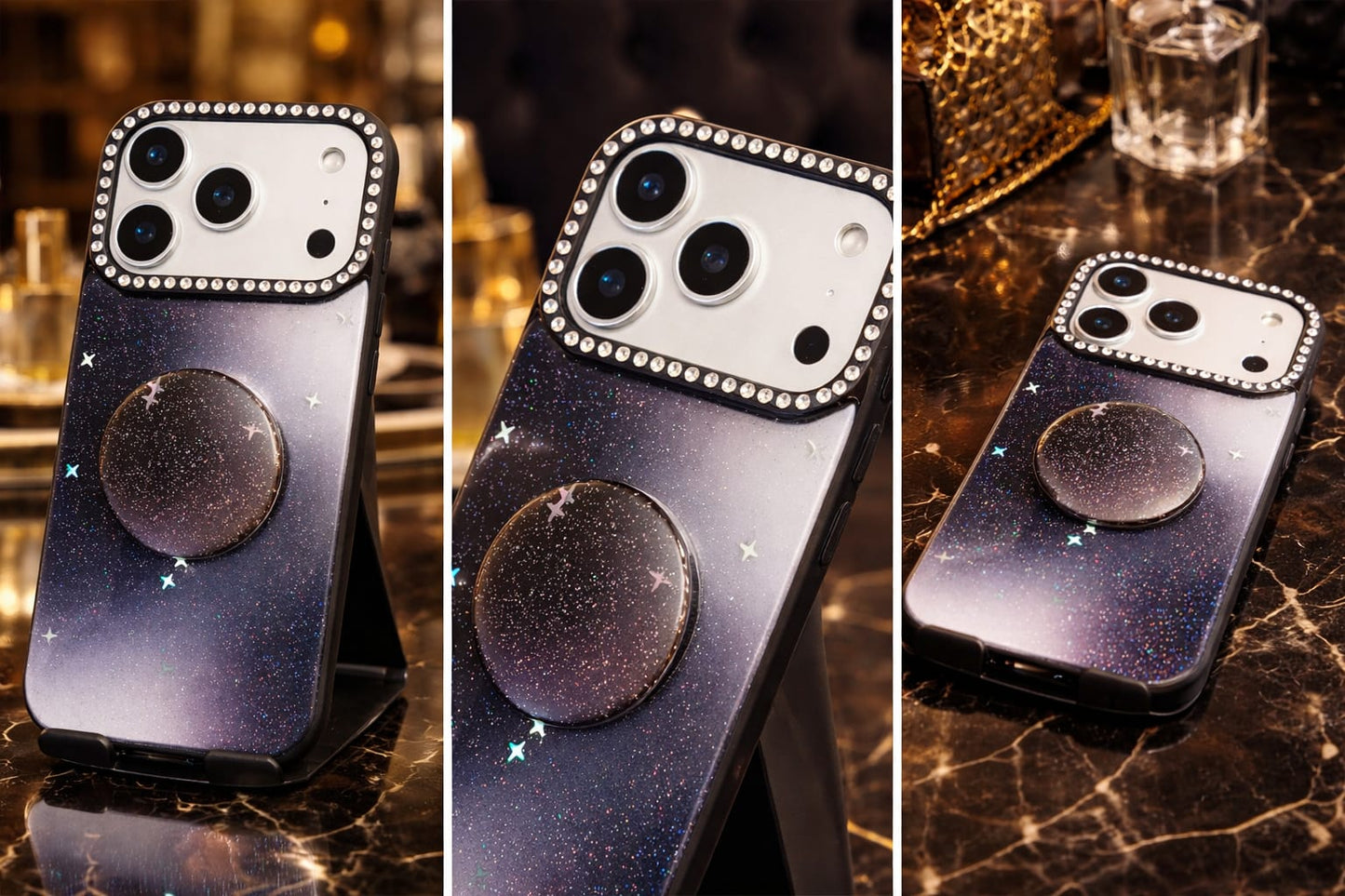 iPhone 17 Pro Galaxy Glitter Holder Case
