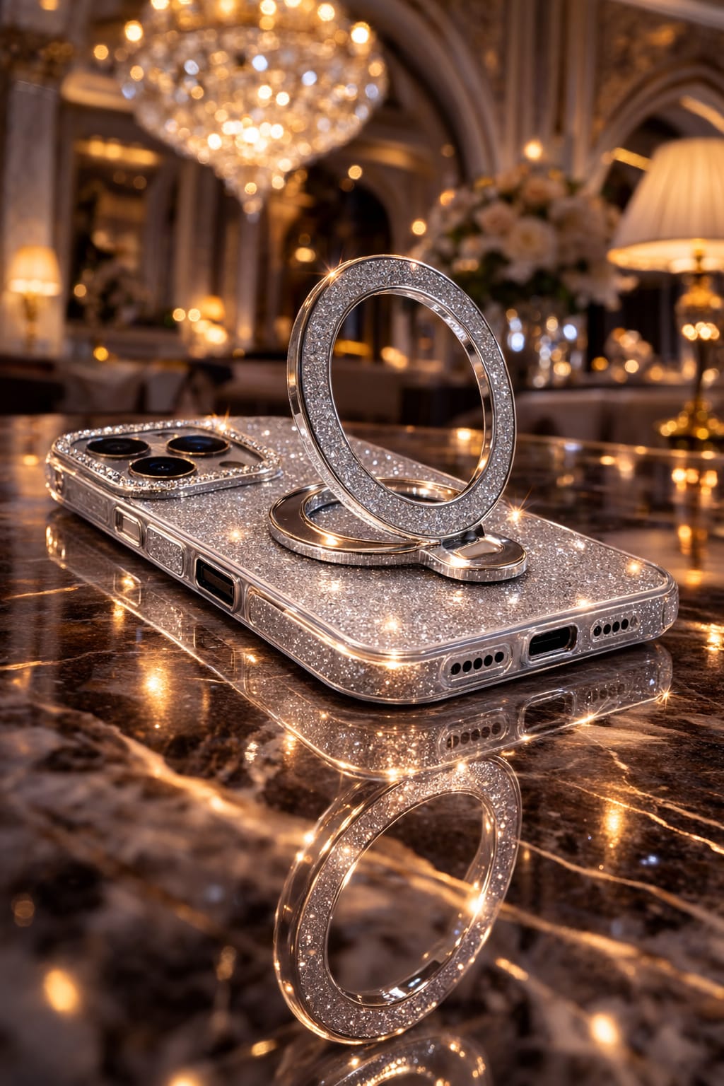 iPhone 16 Pro Glitter Stand Case