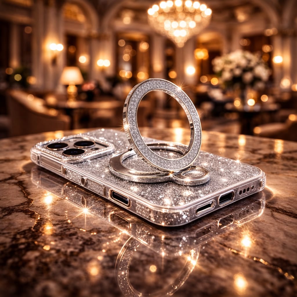 iPhone 16 Pro Glitter Stand Case