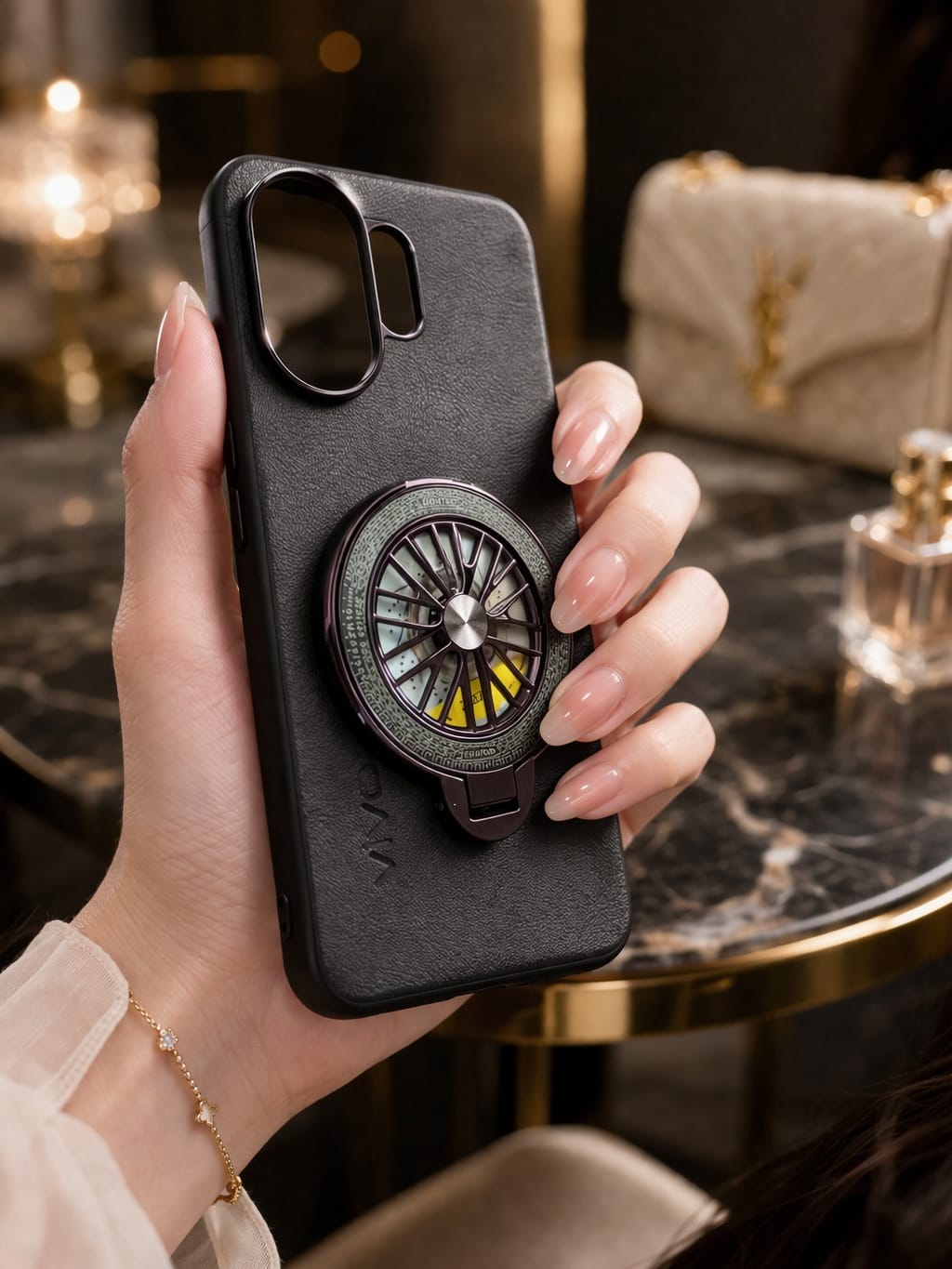Vivo V60 Premium Leather Case With Rotating Wheel