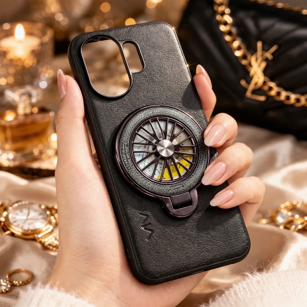 Vivo V60 Premium Leather Case With Rotating Wheel